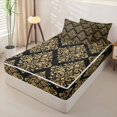 thumbnail image 2 of jejeloiu Opulent Damask Zipper Twin Comforter Sets with Fitted Sheet and 2 Pillowcases,Gold Print Zipper Bedding Set For Adults,Black Gold,Black Reversible,4 Pieces, 2 of 7