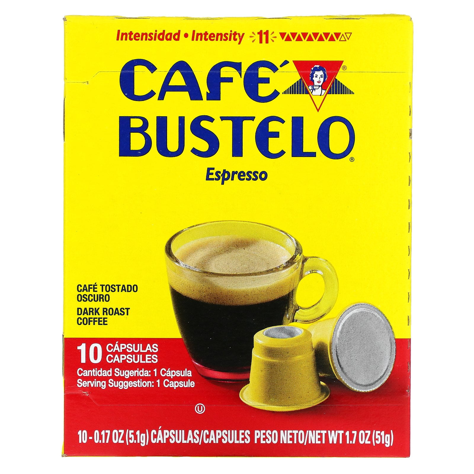 Café Bustelo Espresso Capsules, Dark Roast Coffee, 1.7 oz, 10-Ct
