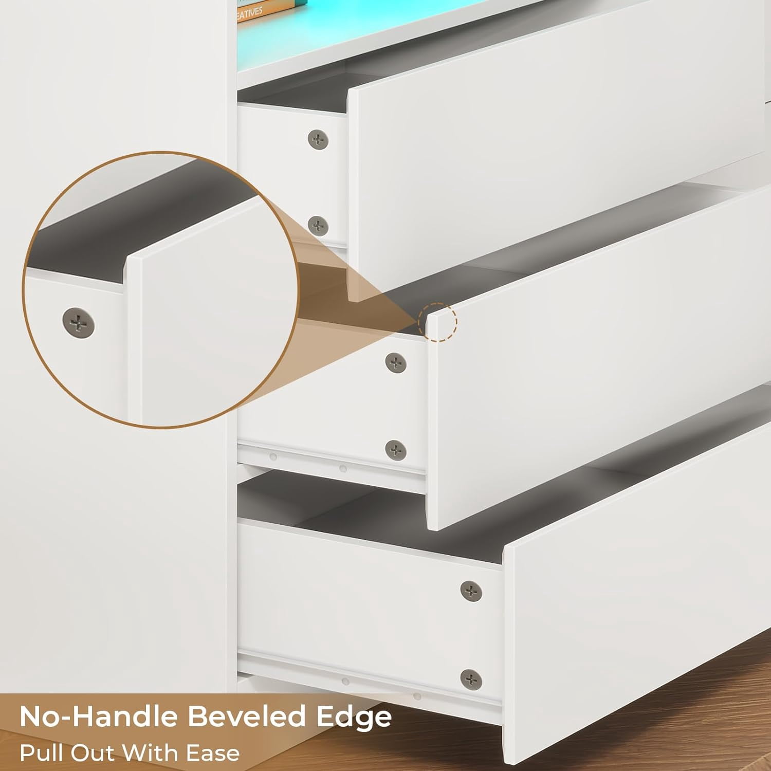 8 Drawers Dresser with Light, Wooden Chest of Drawers with Open Compartment,Modern Wide LED Dresser for Bedroom Living Room,White