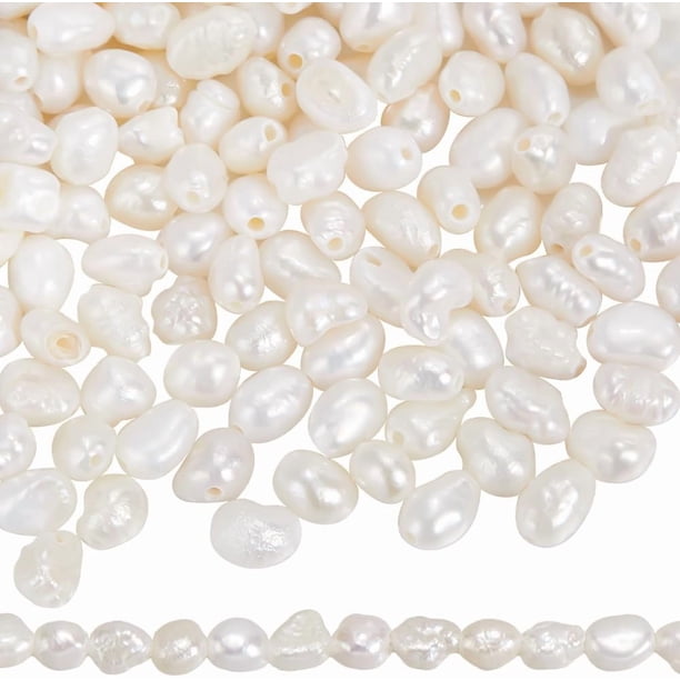 1 caja de 164 perlas cultivadas de agua dulce, perlas naturales a granel, barrocas, blancas, beige, ovaladas, con forma de arroz.