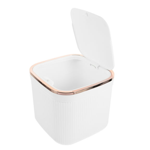 HEMOTON  Desktop Trash Can Small Waste Basket with Lid Mini Very Office Cans White