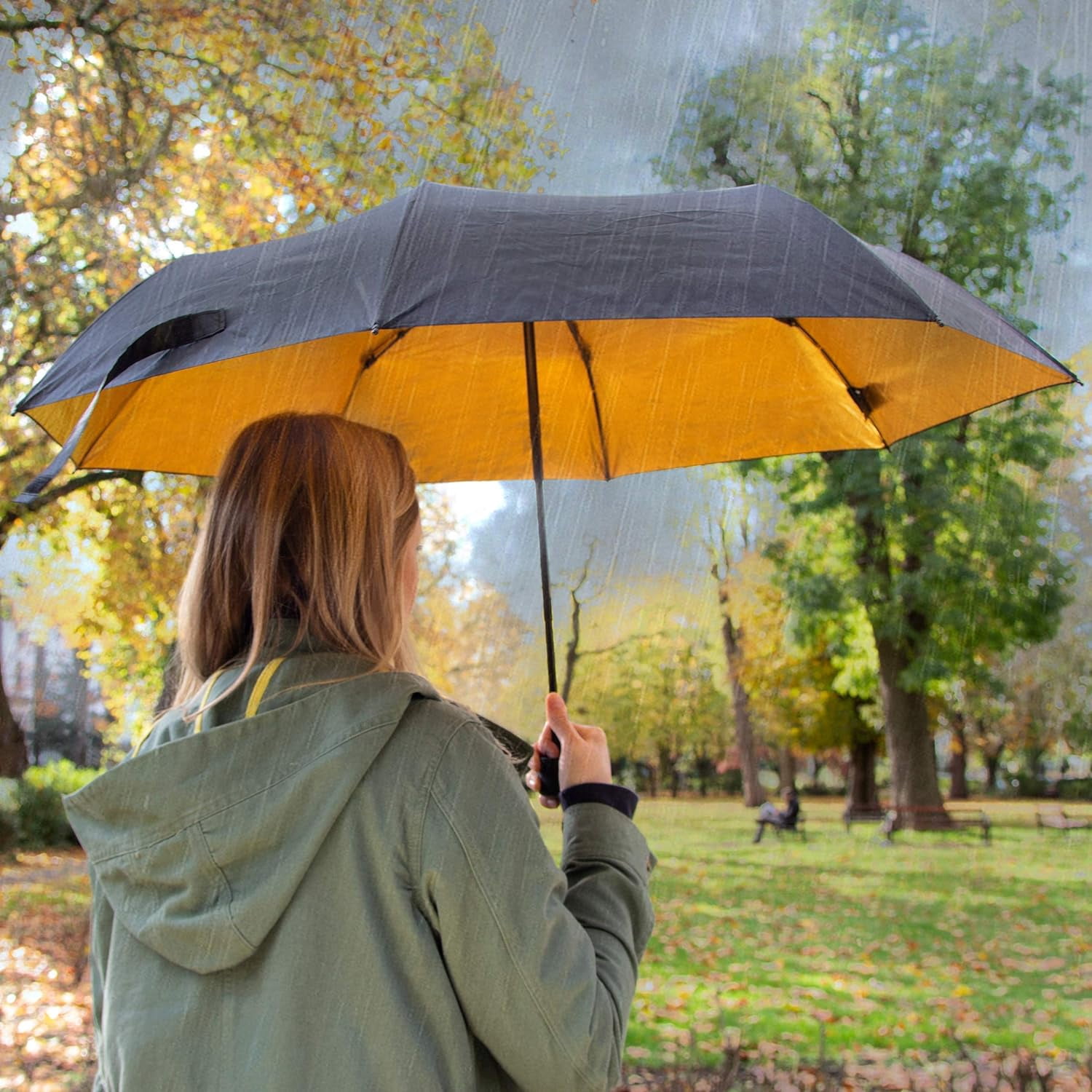 Suck UK Black And Gold Windproof Umbrella | Travel Umbrella | Lightweight Compact Umbrella | Folding Umbrella | Manual Telescope Umbrella | Strong Umbrella | Handbag Essentials
