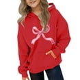 thumbnail image 5 of dazeni Girl's Oversized Bow Hoodies 3-15 Years Long Sleeve Pullover Tops Preppy Cute Sweatshirts Hoodies with Pocket, 5 of 6