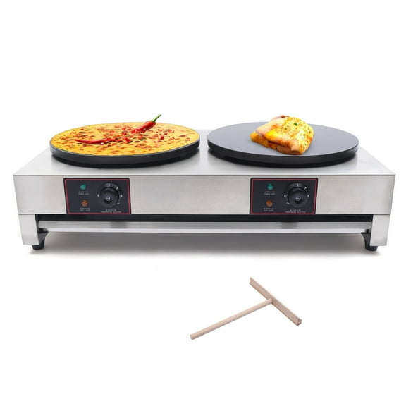 Miumaeov 16'' Commercial Electric Crepe Maker Pancake Machine Dual Hotplates Non-Stick 110V 3400W