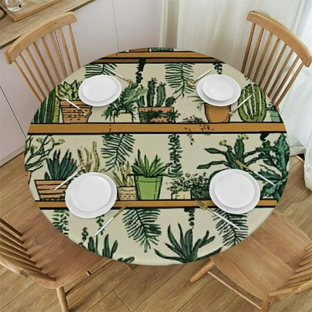 

Sheronv Green Plants Round Table Cover Stain Resistant & Washable for Indoor Outdoor Dining Parties Kitchen Wedding 100% Polyester for Picnic Farmhouse Decor 42 -46