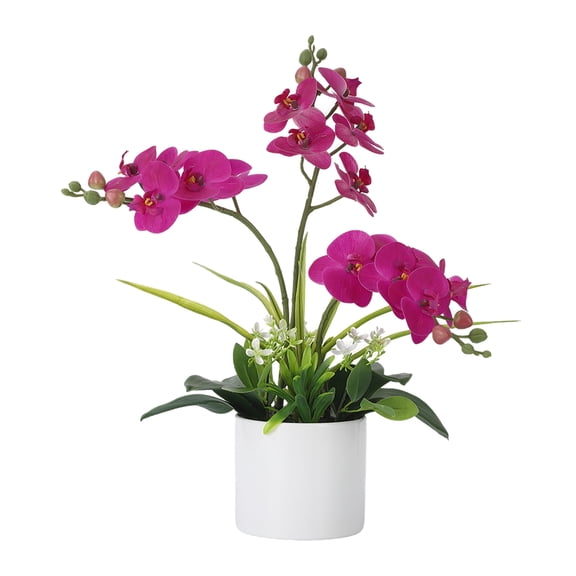 Real Touch Artificial Phalaenopsis Orchid in Vase – 3 Bunches 15 Purple Silk Flowers, Lifelike, Low Maintenance, Home Office or Wedding Table Centerpiece – Elegant Faux Floral Arrangement