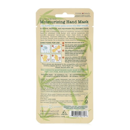 6 pack Earth Therapeutics Hemp Seed Oil Moisturizing Hand Mask relieves, replenishes and rejuvenates dry damaged hands.