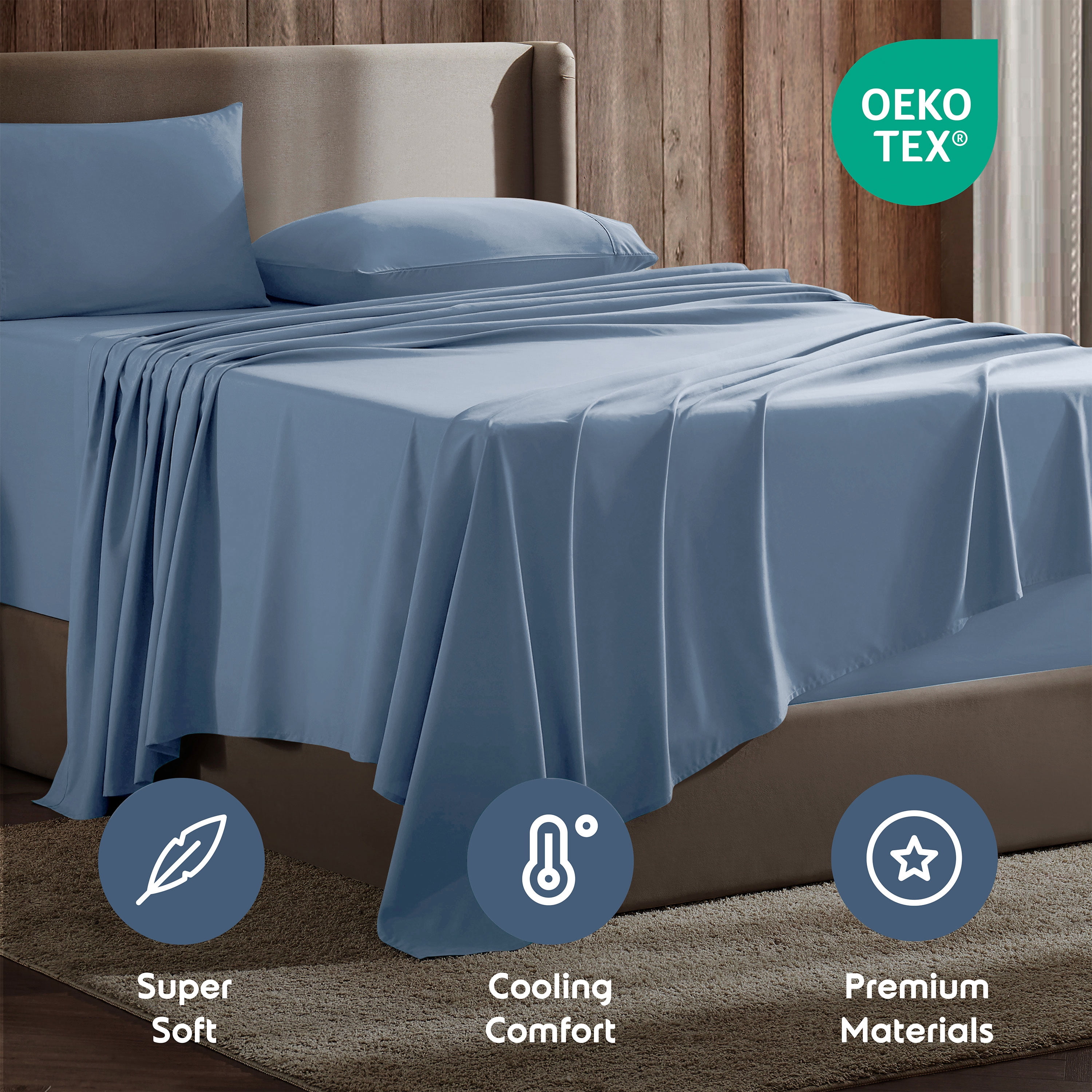 LammaLoe Extra Deep Pocket Twin Xl Sheets Set, 3 Piece, Fits 18"-24" Mattress, Breathable & Extra Soft Bed Sheets, Stone Blue