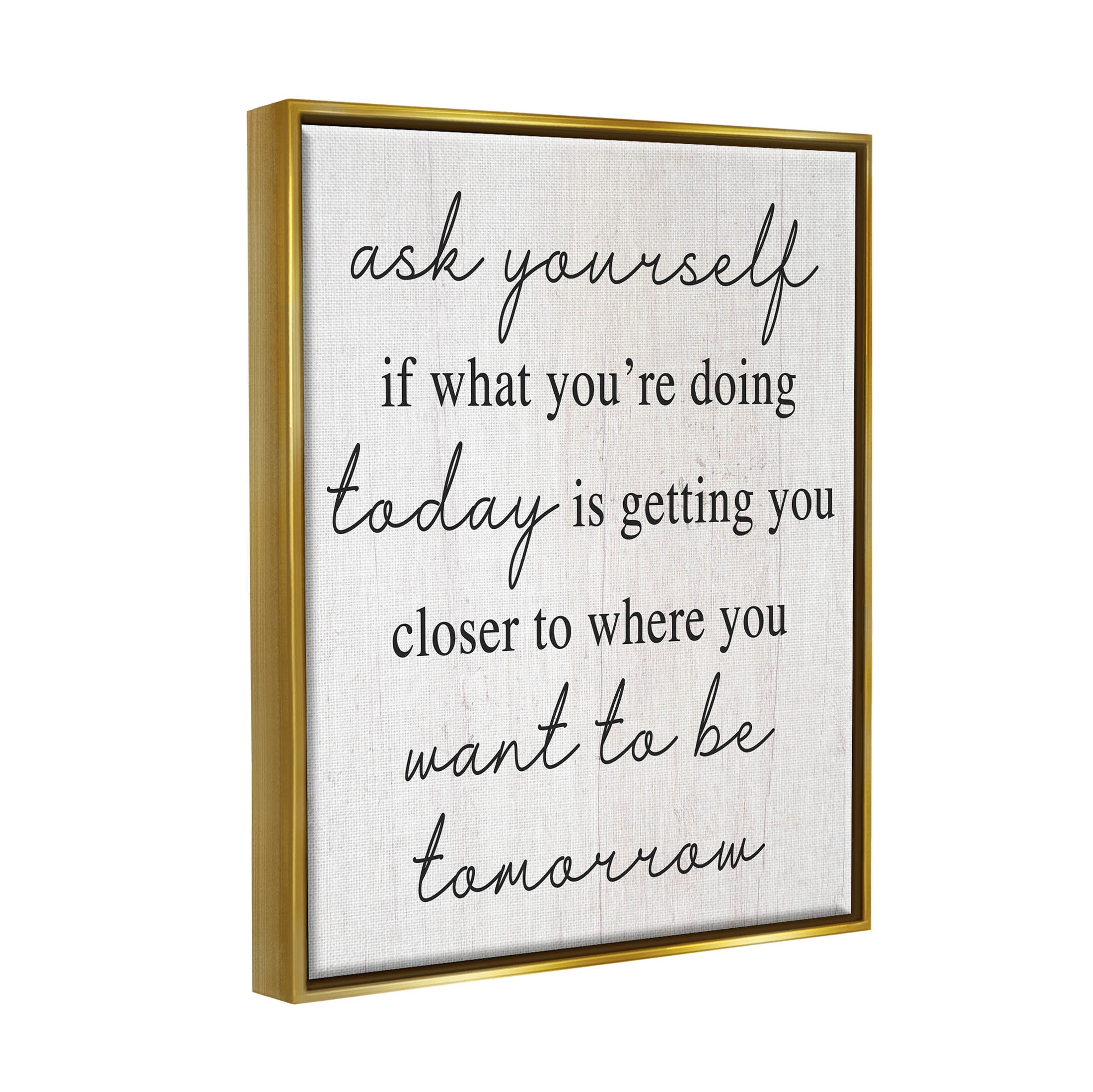 Stupell Industries Where You Want To Be Phrase Graphic Art Metallic Gold Floating Framed Canvas Print Wall Art, Design by Lil' Rue