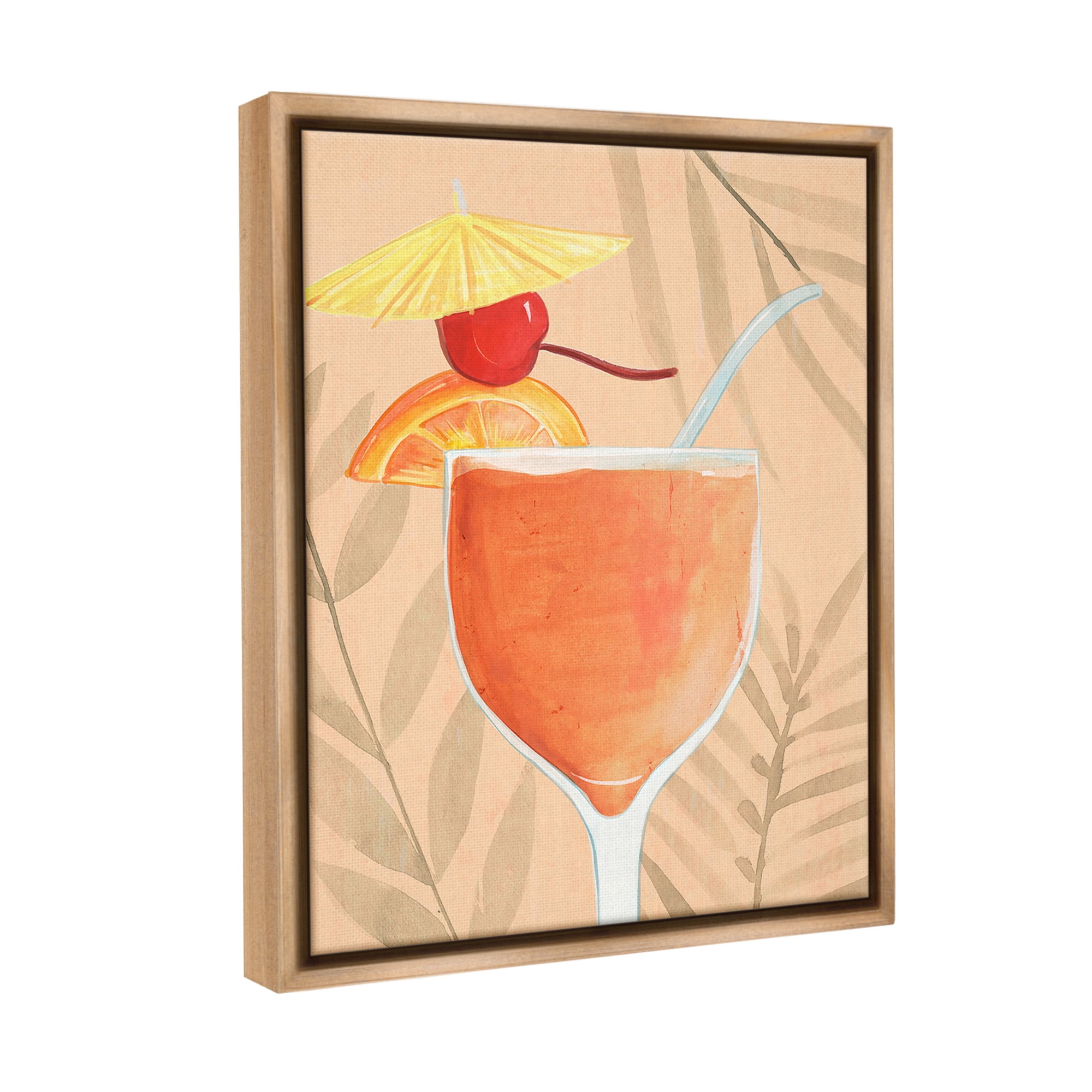 Stupell Industries Tropical Cocktail with Fruit Food & Beverage Painting Brown Floater Framed Canvas Art Print Wall Art, 25 x 31