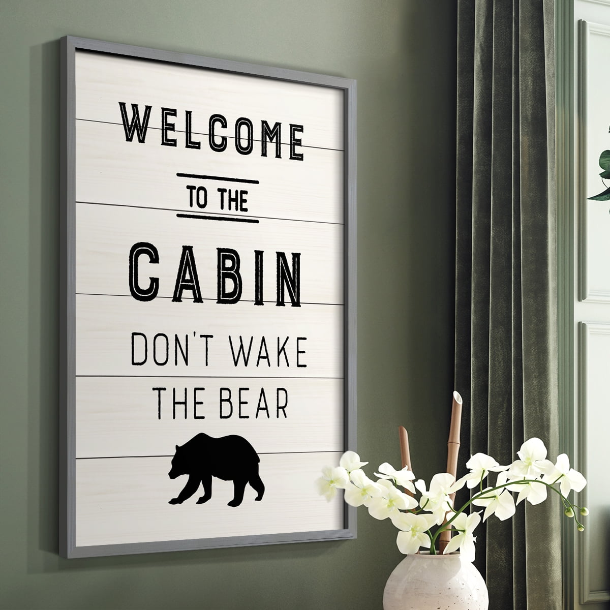 Welcome to the Cabin Framed Print in Gray Solid Wood 22 x 28 Framed Print