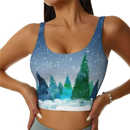 Jgfou Christmas Trees Print Womens Sports Bra - Padded Workout Sports Bras Crop Tank Top