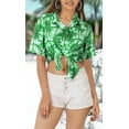 thumbnail image 3 of HAPPY BAY Women's Casual Beach Hawaiian Blouse Shirt Dressy Blouses Button Down Short Sleeve Dress Tops Tee Shirts T Shirts for Women L Palm Tree, Autumn Green, 3 of 4
