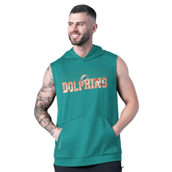Men's MSX by Michael Strahan Aqua Miami Dolphins Tri-Blend Rebound Sleeveless Hoodie