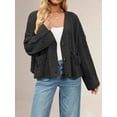 thumbnail image 4 of Womens Cropped Trendy Fall Long Sleeve Button Down Cardigan Loose Open Front Outerwear with Pockets Black M, 4 of 10