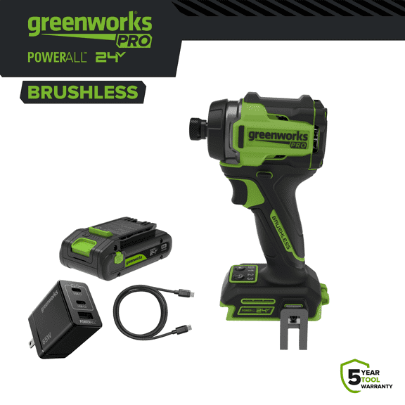 Open Box Greenworks Pro 24V 2200 In-lb Impact Driver with 2 Ah USB-C Battery, PowerAll, ID5250A2