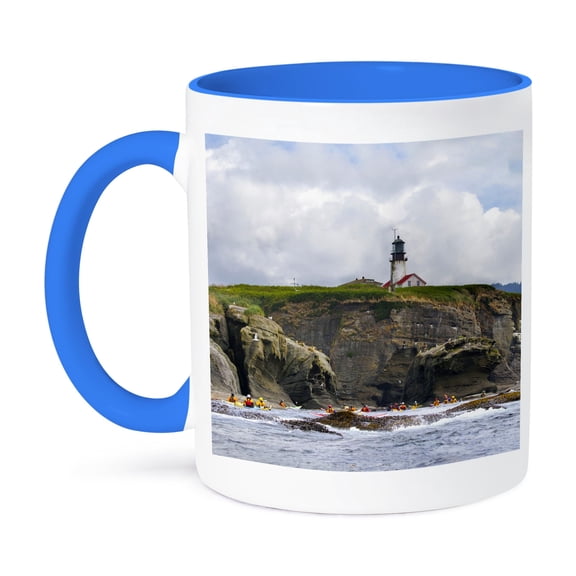 3dRose, USA. Washington, Tatoosh Island, Sea Kayakers - US48 GLU0332 - Gary Luhm, 15oz Two-Tone Blue Mug