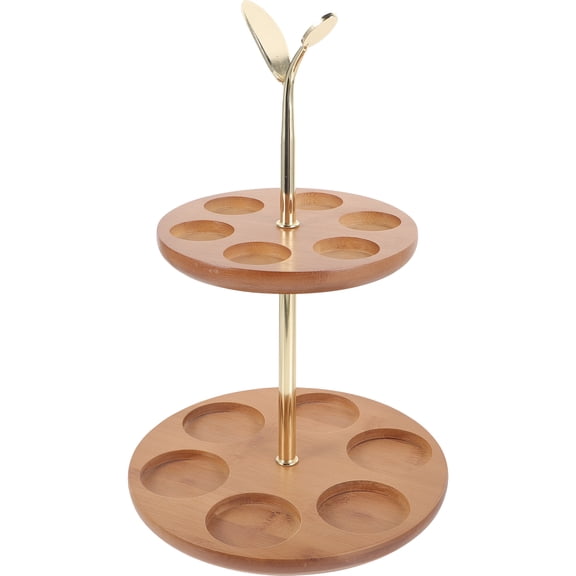 OUNONA Home Use 2-Tier Shot Glass Stand with Bamboo and Metal Cup Holder for Elegant Glass Display