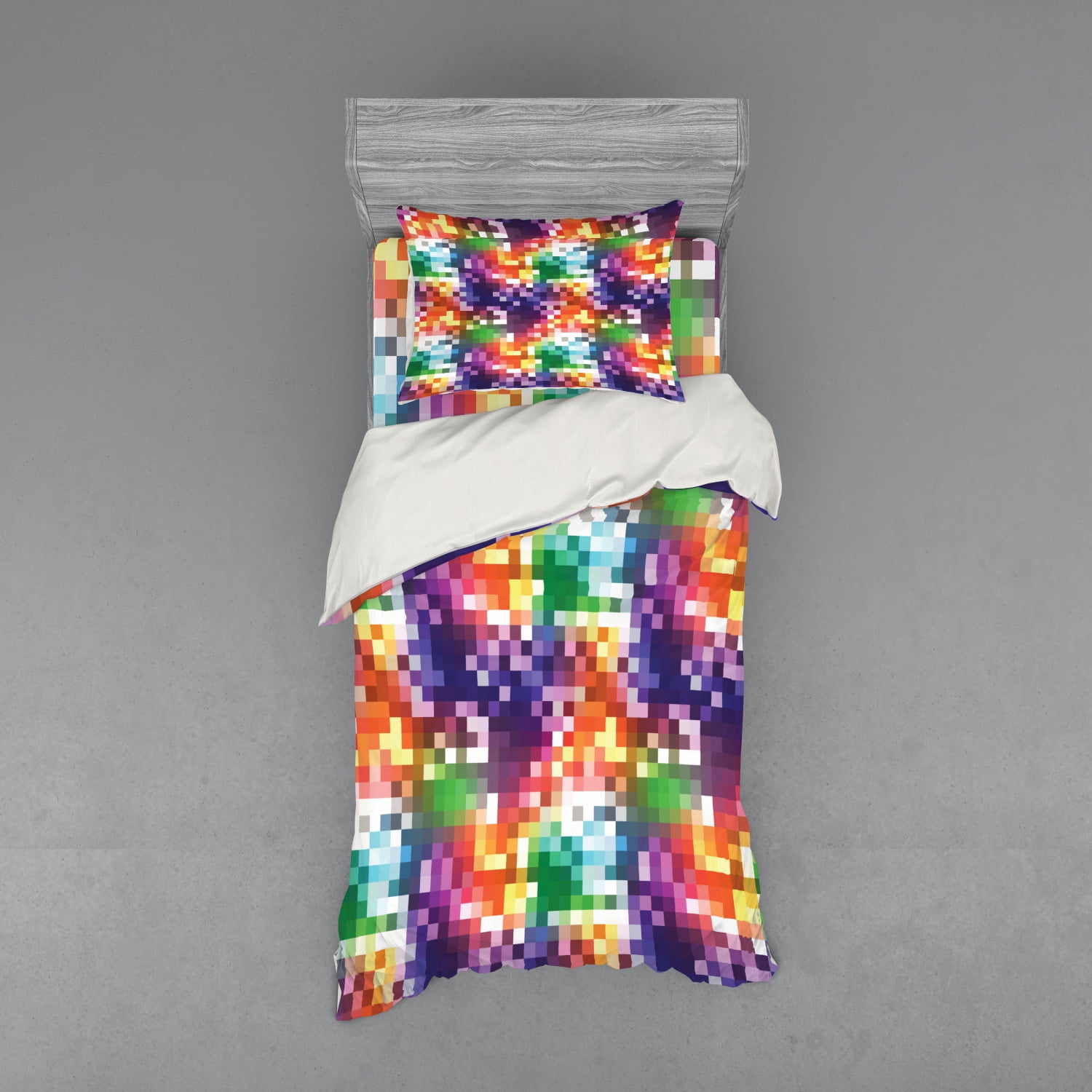 Pixel Details Rainbow Print Details about  / Abstract Quilted Coverlet /& Pillow Shams Set