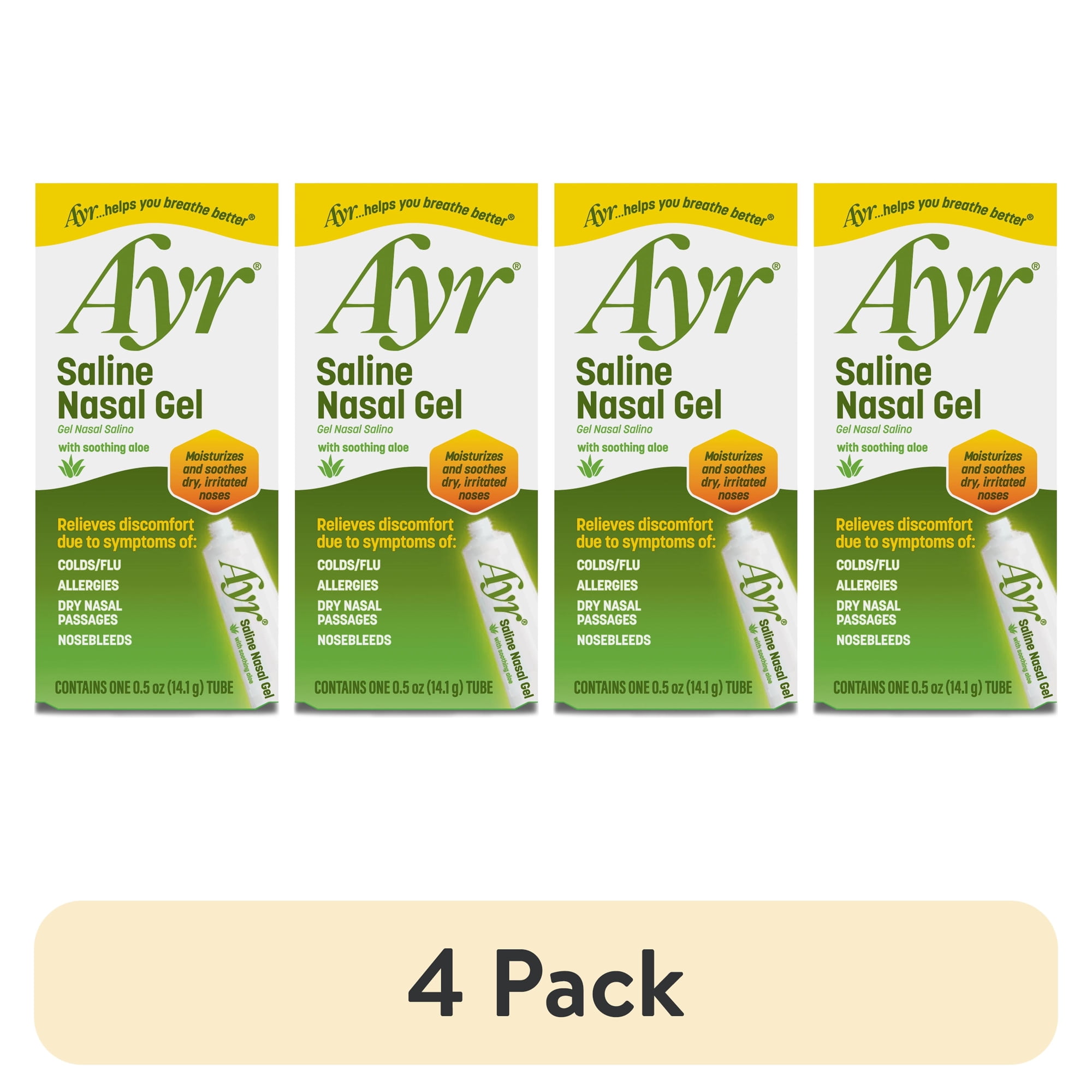 (4 pack) Ayr Saline Nasal Gel with Soothing Aloe, For Dry Noses, 0.5 oz