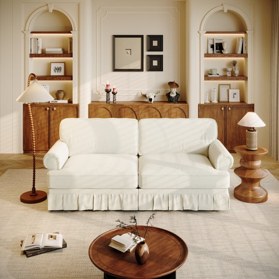 Eyisean 74" Chenille/Oxford Traditional Style Loveseat Sofa, 3-Seater Comfy Deep Seat Couch with Rolled Armrests & Ruffled Skirt, Oversized Cloud Sectional Couch for Living Room, Apartment