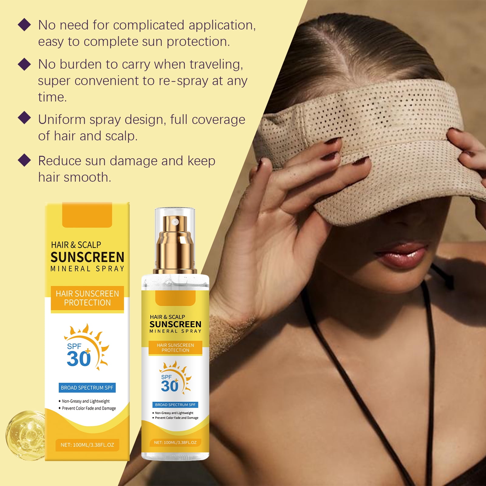 Alvantor Hair & Scalp Sunscreen Spray SPF 30, Non-Greasy and Color-Safe UV Blocker for Dyed/Highlighted Hair, 3.38fl.oz