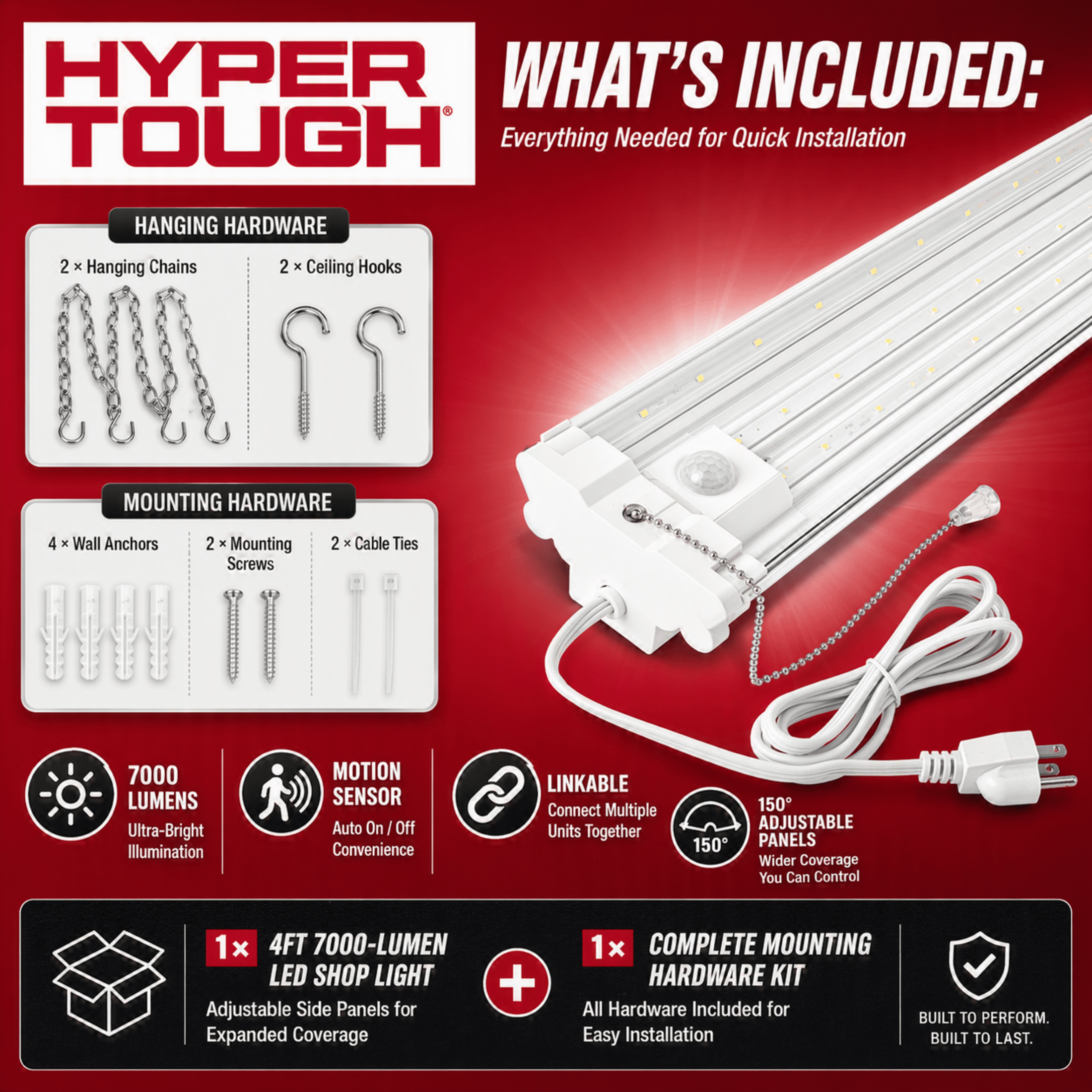 2 pack) Hyper Tough 7000 Lumen 4 ft LED Garage Shop Light