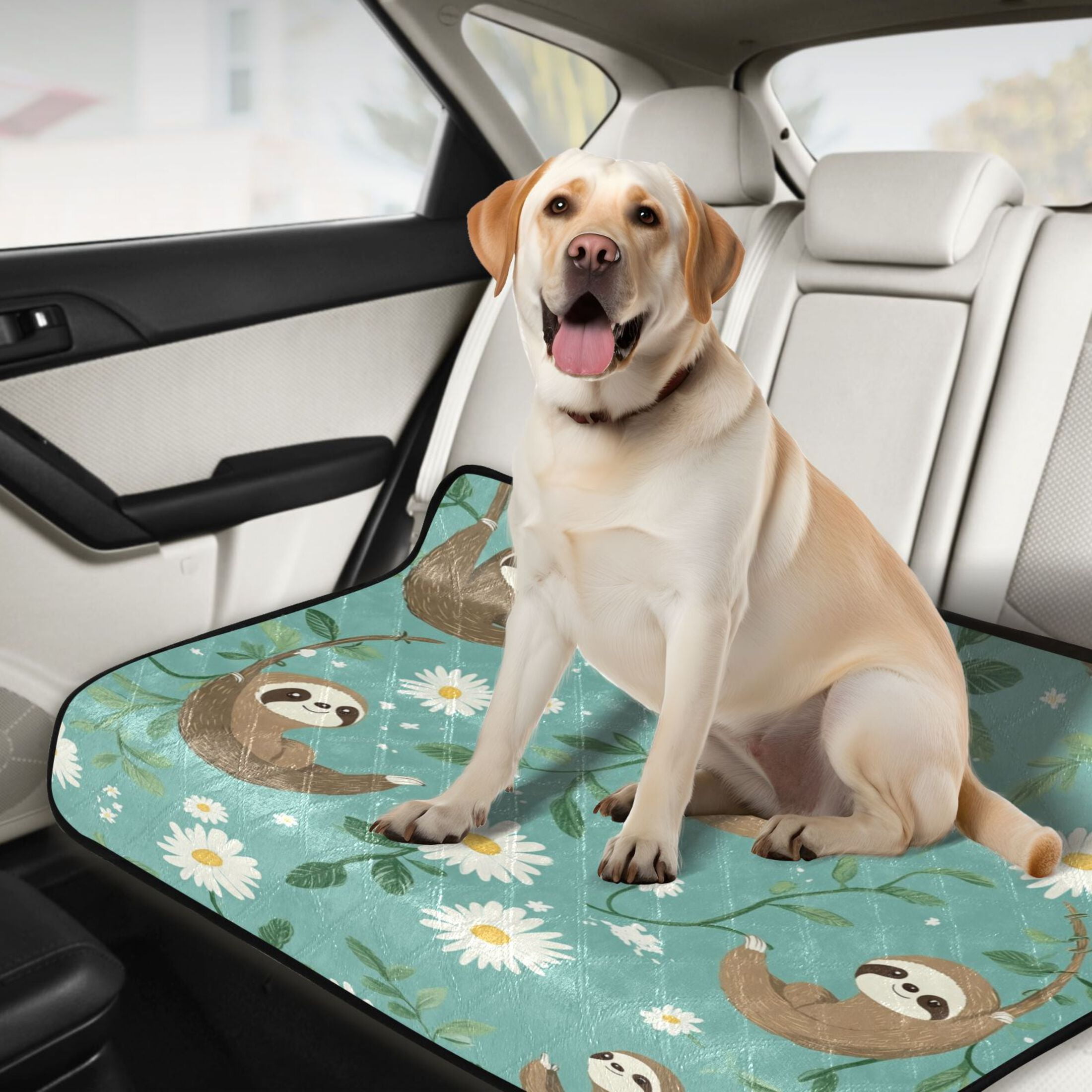 Qxltty Pattern with Daisies and Sloths Hanging on Vines Cat litter Pads Pet Set of 3 Diaper Mats Center Anti-leakage Layer Absorbent Soft and Comfortable