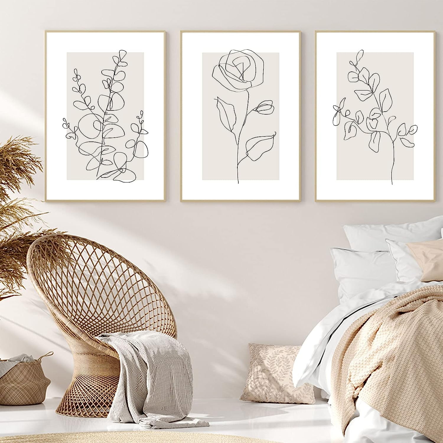Botanical Wall Art Prints Botanical Line Art Decor Beige Plant Canavs