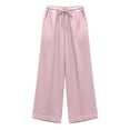 thumbnail image 5 of Juslio Women Pants Casual Breathable Wide-Leg Pants, Linen with Pockets Drawstring Pants Pink L, 5 of 5