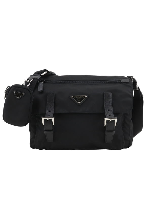 Pre-Owned Prada Messenger Bag Shoulder 1BD953 Nylon NERO Black A5 Belt Buckle bag Unisex