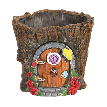 Signals Fairy Door in Tree Stump Planter - Fairy Garden Tree Trunk Cement Flower Pot / Garden Planter Lawn (Best Fruit Trees For Pots)