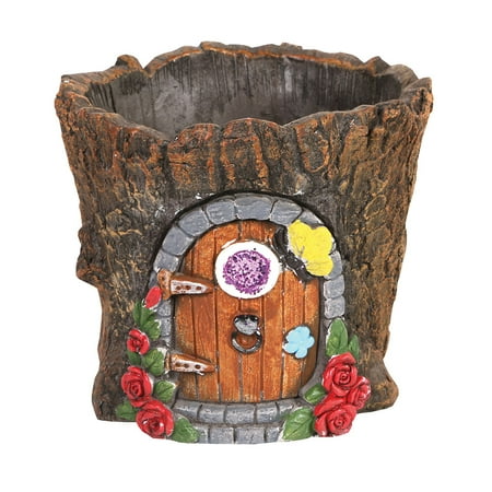 Patio Trees In Pots Signals Fairy Door in Tree Stump Planter - Fairy Garden Tree Trunk Cement Flower Pot / Garden Planter Lawn Ornament ()