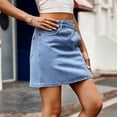 thumbnail image 5 of Previn Women's Denim Skirt Asymmetrical Pocket Summer Mini Button Irregular Streetwear Fashion Comfy Blue Medium, 5 of 5