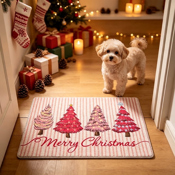 Qwtwty Christmas Doormat, Non Slip Washable Xmas Welcome Front Door Mat, Winter Holiday Decorative Carpet for Living Room Bedroom Front Porch Christmas Decorations