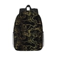 thumbnail image 1 of Easygdp Gold Gloss Outline Floral Mochila Ligera de 15 Pulgadas para Estudiantes, Mochila Cómoda para la Escuela y Viajes, Correas Ajustables, 1 of 6