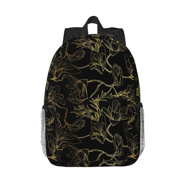 Easygdp Gold Gloss Outline Floral Mochila Ligera de 15 Pulgadas para Estudiantes, Mochila Cómoda para la Escuela y Viajes, Correas Ajustables