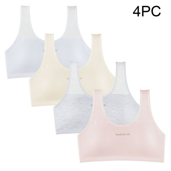 4pc Seamless Training Bra for Girls Solid Color Soft Comfortable Breathable Teens Sports Underwear Bras Sports Bra Kids Multicolor 12Y