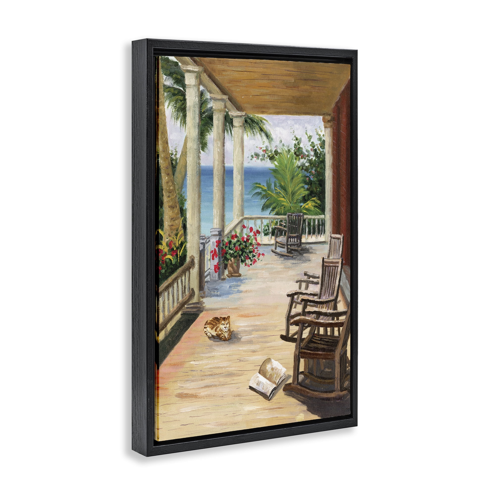 Stupell Industries Coastal Cape Cabin Coastal Painting Black Floater Framed Canvas Art Print Wall Art, 17 x 25