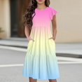 thumbnail image 2 of Girls Summer Dress Tween Dresses Summer Casual Gradient Color Midi Dress with Short Sleeves and Pockets Lightweight and Comfortable ,Sie:140, 2 of 9