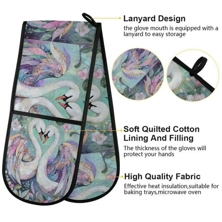 

BZSMCE Oven Mitts Elegant Swans Of Spring Creative Pattern Resistant Kitchen Gloves