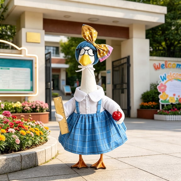 Aurorax Back to Class School Porch Goose Outfit 23"/19 inch/17in,Goose Clothes for Cement Goose Porch Goose,Teacher Blue All the Season 23" Porch Goose Clothing Accessories for Outdoor Yard