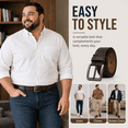 thumbnail image 6 of Men's Big and Tall Leather Belt, 1.38" Wide Pin Buckle Belt, Double-Layer Cowhide Belt for Jeans and Dress Pants, Waist 33"-61", Black or Brown - TRISJEM, 6 of 9