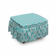 thumbnail image 1 of Abstract Ottoman Cover, Wavy Lines Ogee Shapes, 2 Piece Slipcover Set with Ruffle Skirt for Square Round Cube Footstool Decorative Home Accent, Standard Size, Charcoal Grey Turquoise, by Ambesonne, 1 of 5