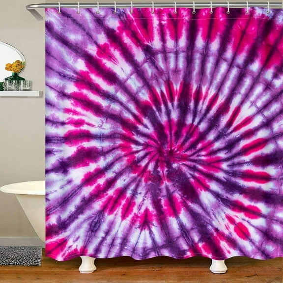 JOOCAR Tie Dye Style Shower Curtain for Home Bathroom Pink Purple Decor Bathroom Decor Hooks Waterproof , 72Wx72L inch