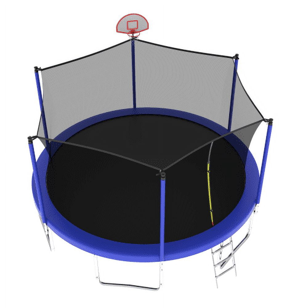 Yoneston 14FT Outdoor Trampoline with Basketball Hoop, 1323LBS Round Trampoline with Ladder and Safety Enclosure for Kids and Adults in Backyard Garden, Blue