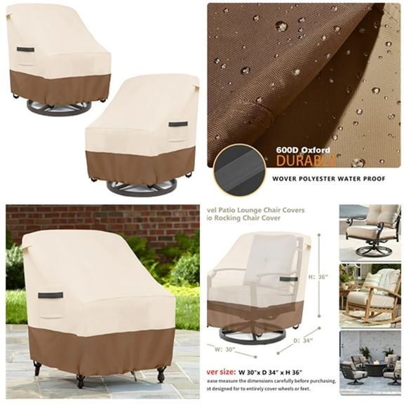 Outdoor Swivel Lounge Chair Cover 2 Pack,600D Waterproof Heavy Duty Outdoor Chair Covers(30 W x 34 D x 38.5 H inches),Patio Swivel Chair Covers for Outdoor Furniture,Beige&brown.