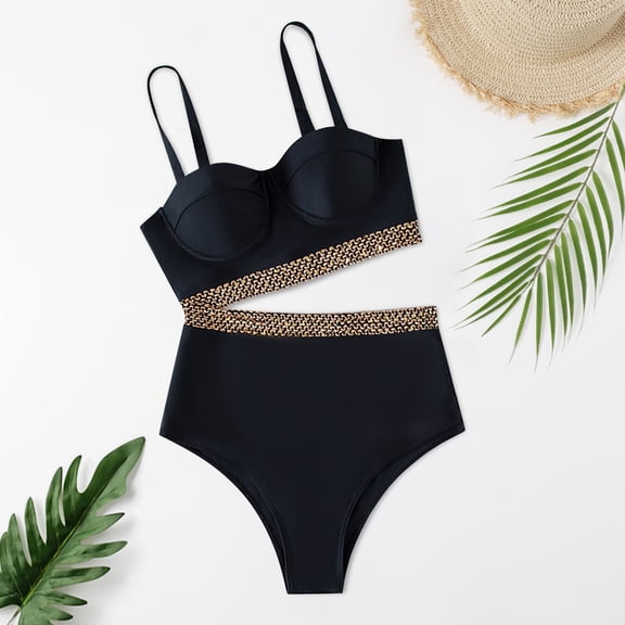 Aayomet Two Piece Swimsuit For Women Swimsuit Split Women's Piece Fashion Swimsuit Bikini Two Swimwears Tankinis Set,Black M