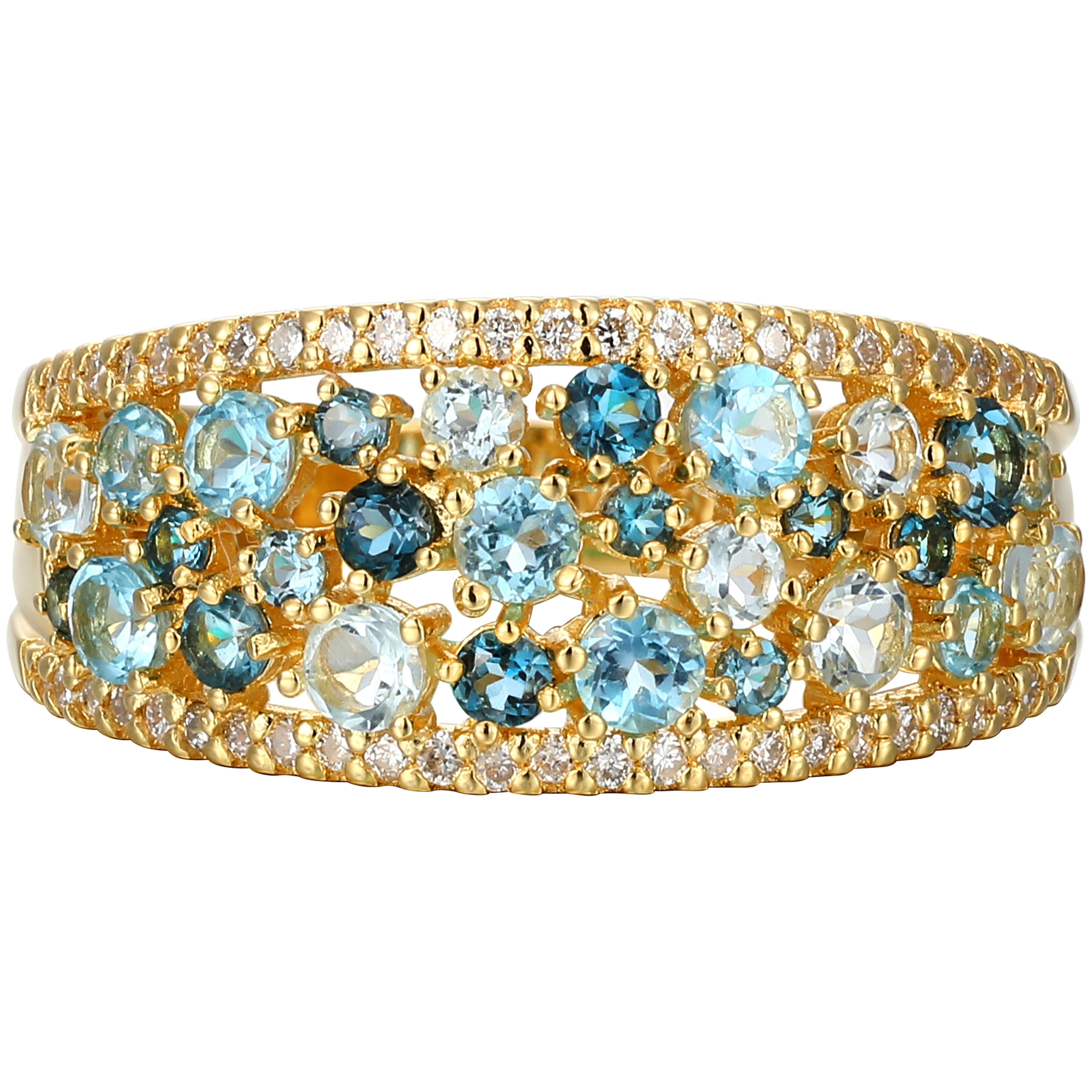 Forever Facets 18K Gold Plated 1/4 CT TW Lab Grown Diamond and Blue Topaz Ring
