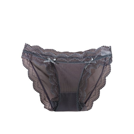 

Knosfe String Bikini Panties for Women Seamless Bowknot Low Waisted Lace Underwear Women Gray M